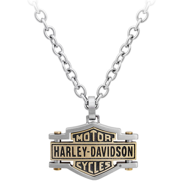 Harley-Davidson Men's Brass & Steel Bar & Shield Chain 22" Necklace HSN0045-22