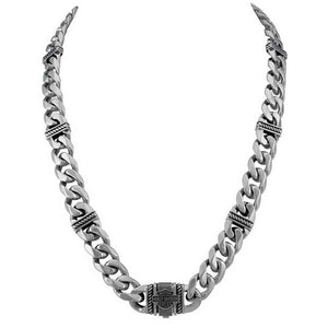 Men's Bar & Shield Curb Link Stainless Steel Metal Necklace HSN0073