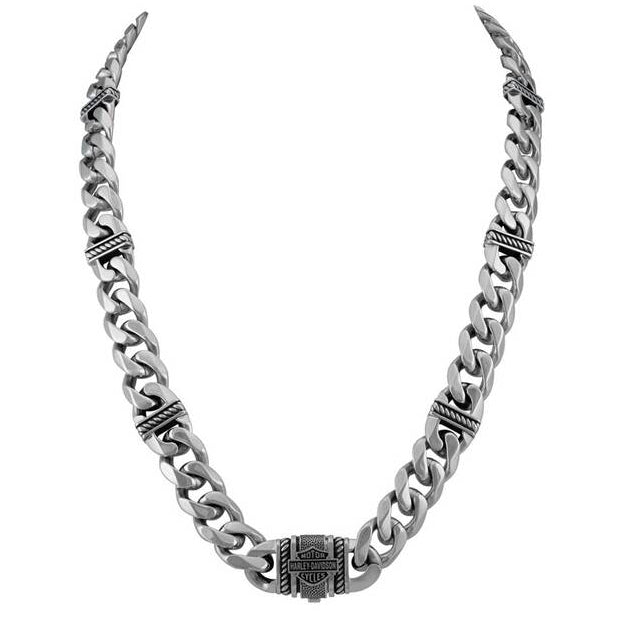 Men's Bar & Shield Curb Link Stainless Steel Metal Necklace HSN0073