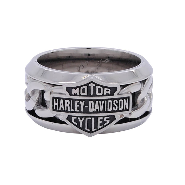 Men's Stainless Steel Chain Bar & Shield H-D Ring HSR0031