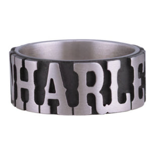 Harley-Davidson Men's Western H-D Name Band Stainless Steel Ring, Black/Silver HSR0074