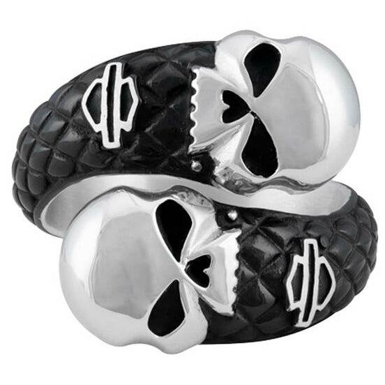 Men's Double Willie G Skull B&S Stainless Steel Metal Ring HSR0085