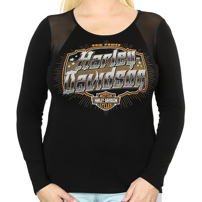 Harley-Davidson Women's Aggressive Black Bling L/S Shirt HT4689BLK