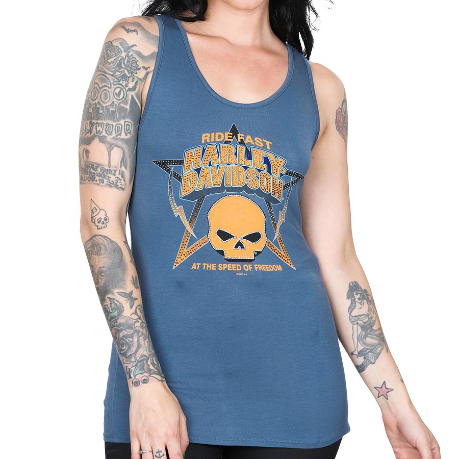 Harley-Davidson Women's Willie G Ride Free Blue Top HT4730TEA