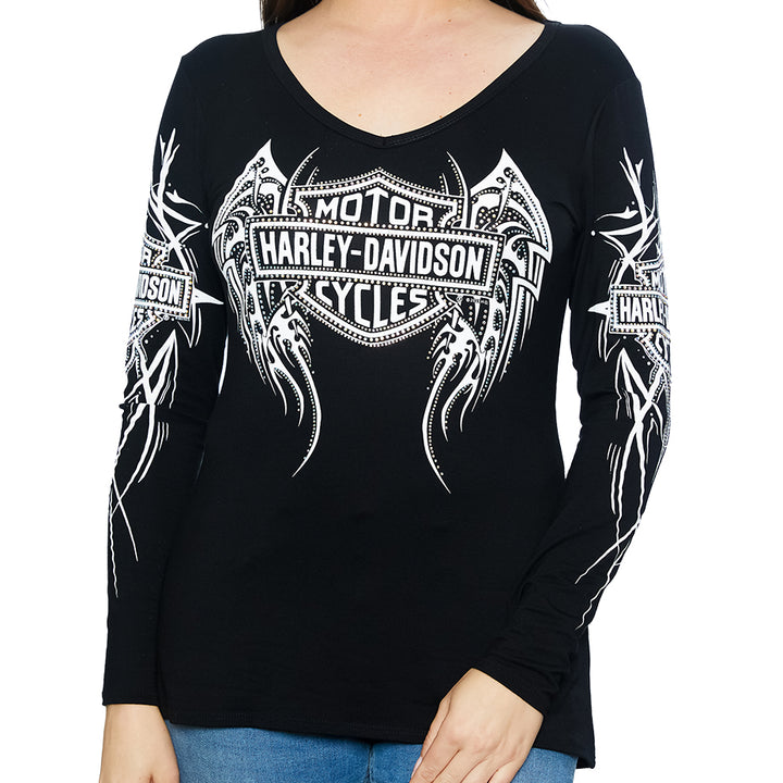 Harley-Davidson Women's Monad Crew Neck, Long Sleeve Shirt HT4780BLK