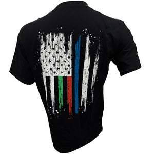 Destination Daytona Exclusive Men's Thin Line Flag Short Sleeved Shirt, Black LW-6080