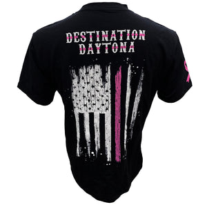 Destination Daytona Exclusive Men's Pink Line Short Sleeve Shirt, Black D6039