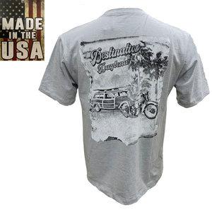 Destination Daytona Men's Retro Beach Short Sleeve Shirt, Gray D6040G