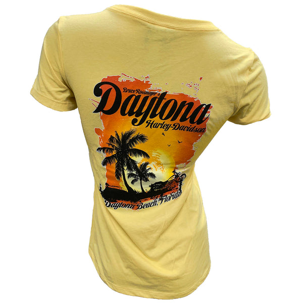 Harley-Davidson Daytona's Iconic Palm Sunset Ladies Yellow Shirt
