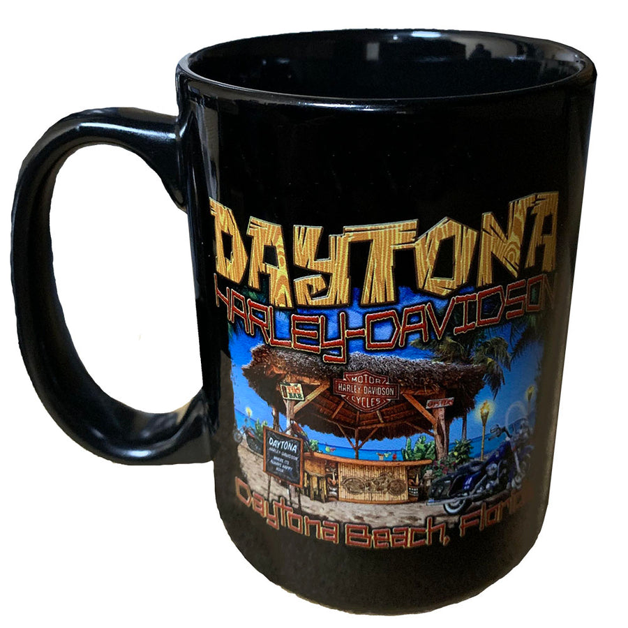 Harley-Davidson Daytona Exclusive Beachside Tiki Hut Ceramic Mug, Black 15 oz HDI-10005