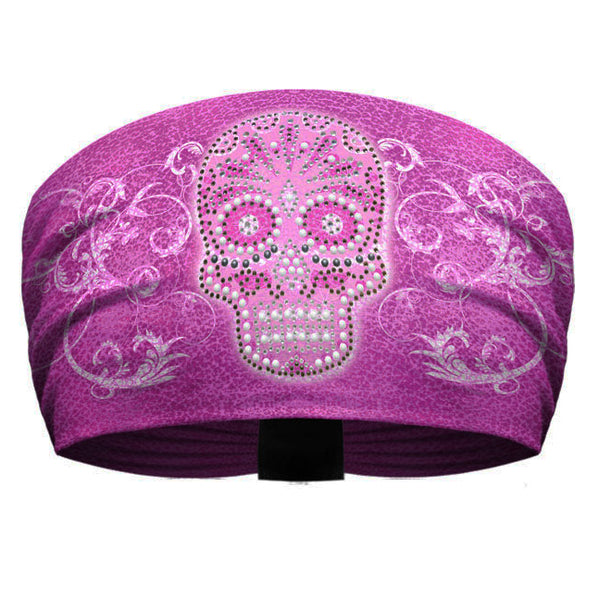 That's A Wrap Women's Blinged Candy Sugar Skull Headband, Pink KB2927