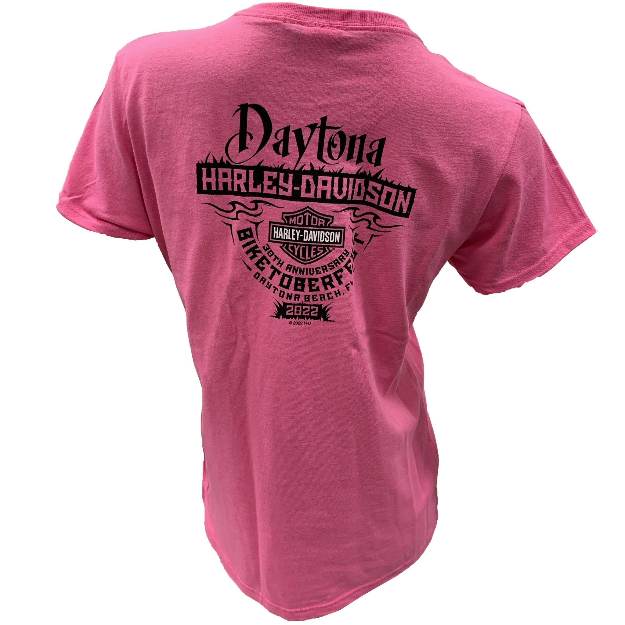 Biketoberfest 2022 Women's Cat Pink S/S Shirt Daytona HarleyDavidson