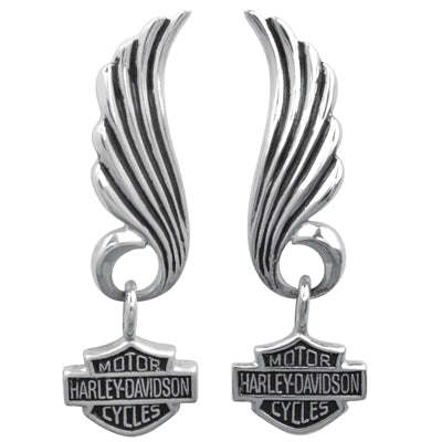 Harley-Davidson Women's Little Wing Bar & Shield Post Dangle Earrings, HDE0270