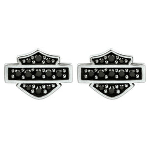 Harley-Davidson Women's Petite Black Bling Bar & Shield Post Earrings, Sterling Silver HDE0281