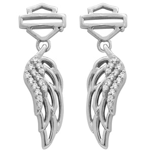 Harley-Davidson Women's Earrings, Bar & Shield Wing Dangle, Silver HDE0336