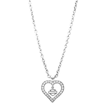 Harley-Davidson Women's Timeless Heart Bling Necklace, Silver HDN0313