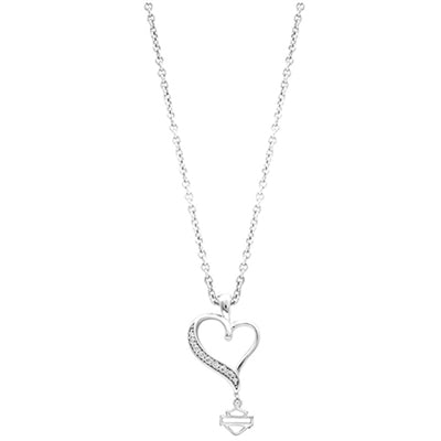 Harley-Davidson Women's Rebel Embellished Heart Necklace, Silver HDN0315