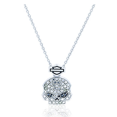 Harley-Davidson Women's Marcasite Willie G. Skull Black Bling Necklace, Silver HDN0350