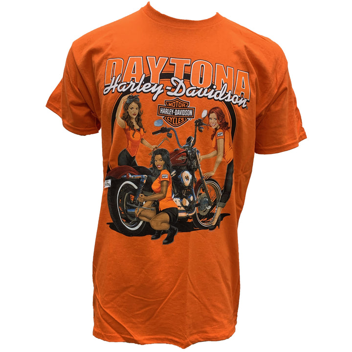 Harley-Davidson Daytona Custom Mechanic Girls Men's Orange S/S  Dealer Tee