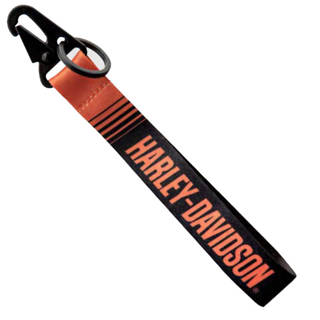 Harley-Davidson Wrist Strap, Key Chain Clip, Black/Orange PL4532