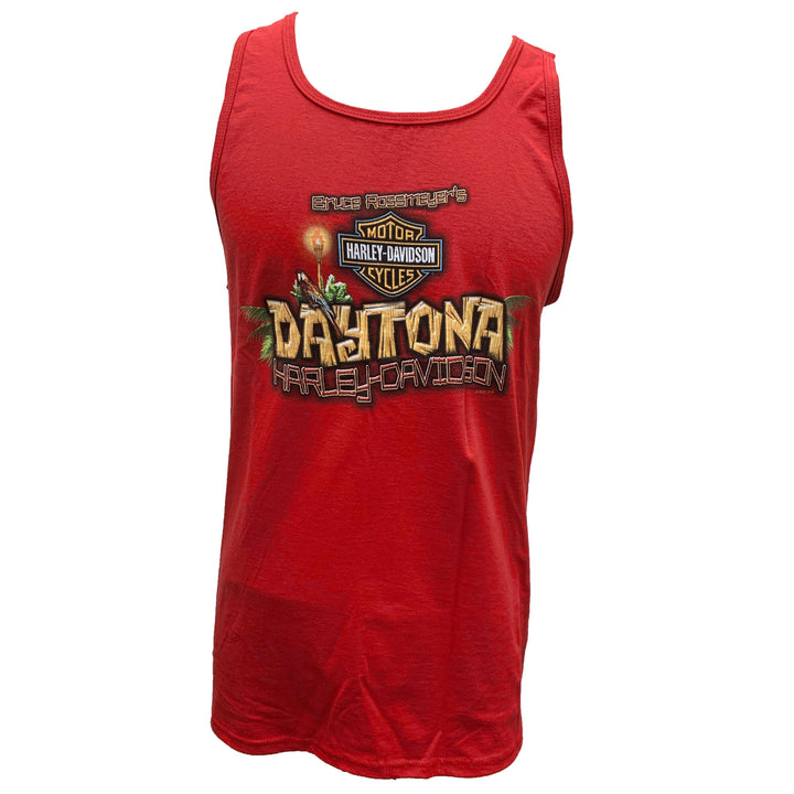 Bruce Rossmeyer's Daytona Harley-Davidson Exclusive Men's Tiki Hut Tank Sleeveless Shirt, Red