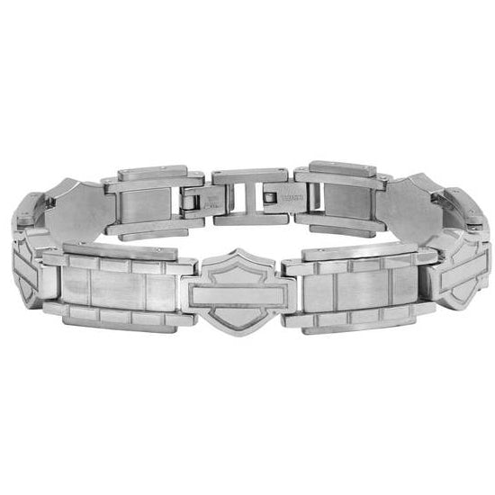 Men's Stainless Steel Bar & Shield Chain Bracelet, Black HSB0192