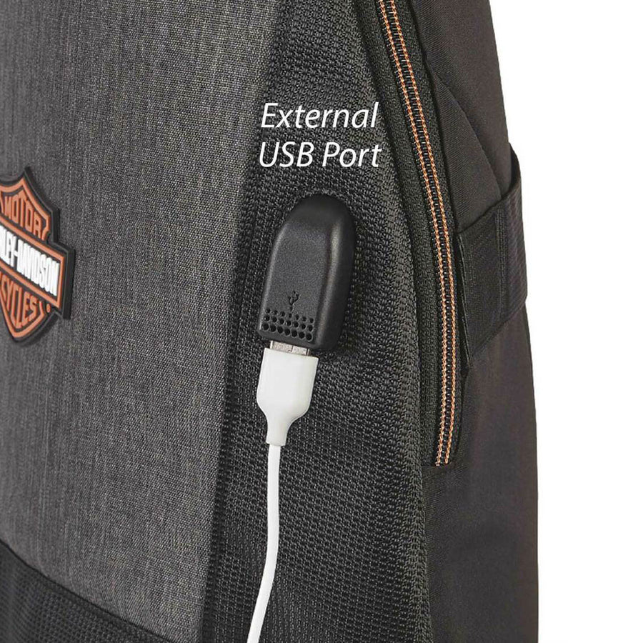 Harley-Davidson Bar & Shield Deluxe USB Travel Sling Backpack, Heather Gray 90822