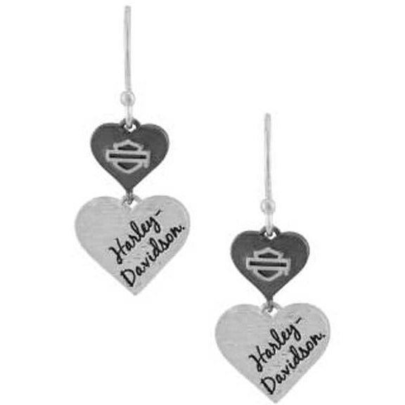 Women's Black & Silver Double Heart B&S Drop Earrings HDE0549