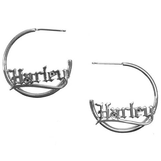 Womens Old English Harley Hoop Earrings, Sterling Silver HDE0544