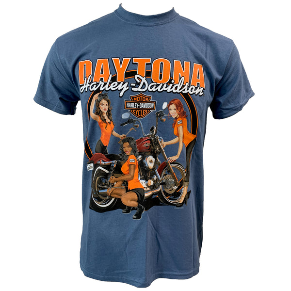 Bruce Rossmeyer's Harley-Davidson Daytona Custom Mechanic Girls Men's Blue S/S  Dealer Tee