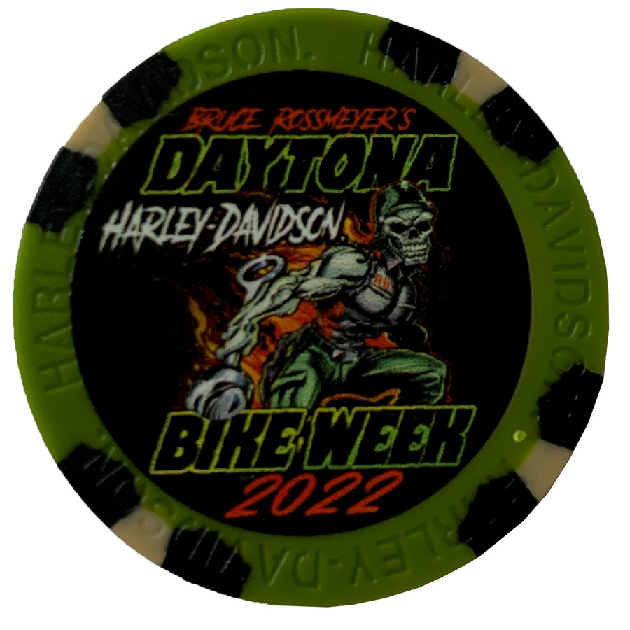 Bruce Rossmeyer's Daytona Harley-Davidson Bike Week 2022 Poker Chip, Green/Black