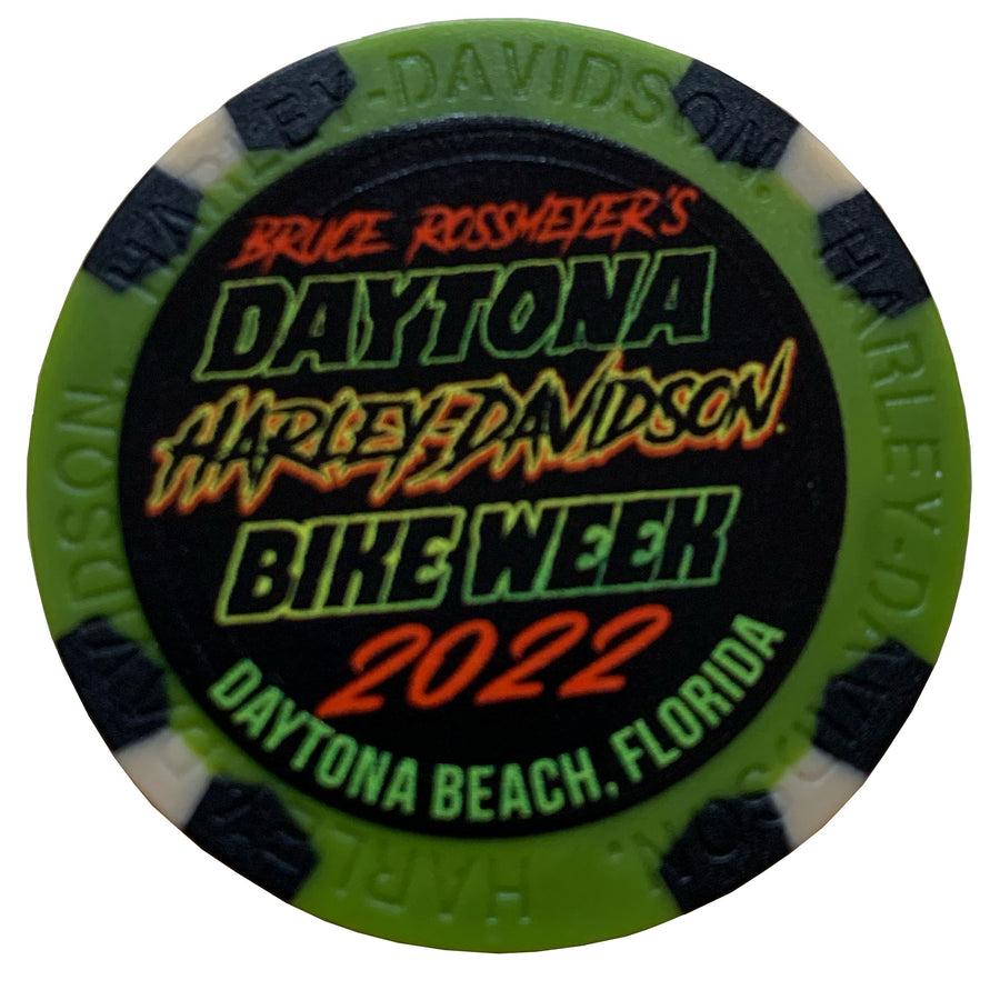 Bruce Rossmeyer's Daytona Harley-Davidson Bike Week 2022 Poker Chip, Green/Black