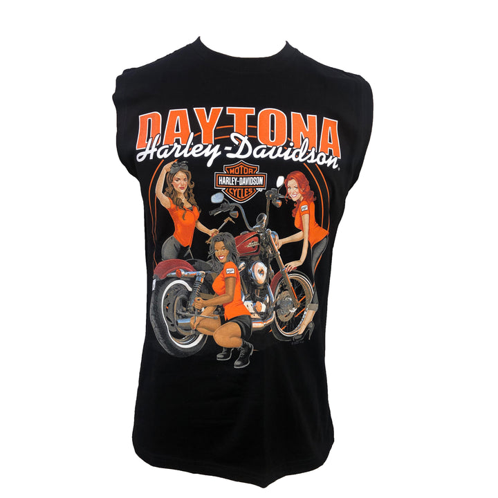 Harley-Davidson Daytona Custom Mechanic Girls Men's Muscle Black Dealer Tee