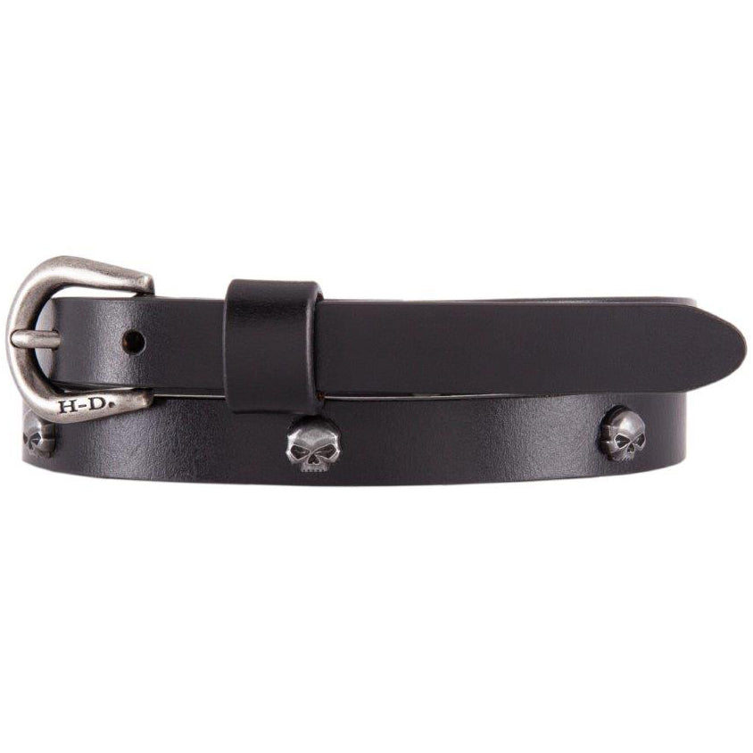 Women's Ruthless Willie G Skull Black Leather Belt HDWBT11697