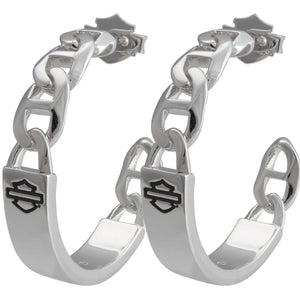 Harley-Davidson Women's B&S Mariner Chain Hoop Earrings, Stainless Steel Silver, HSE0018
