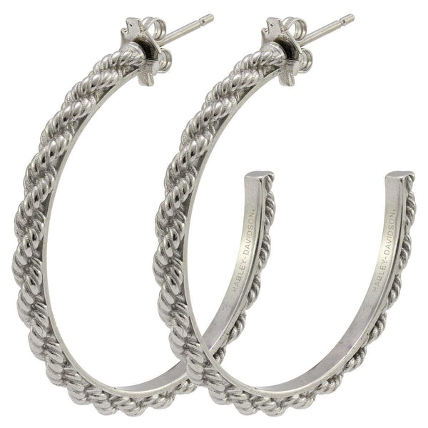 Harley-Davidson Women's Sculpted Rope Large Hoop Earrings, Stainless Steel, Silver, HSE0022