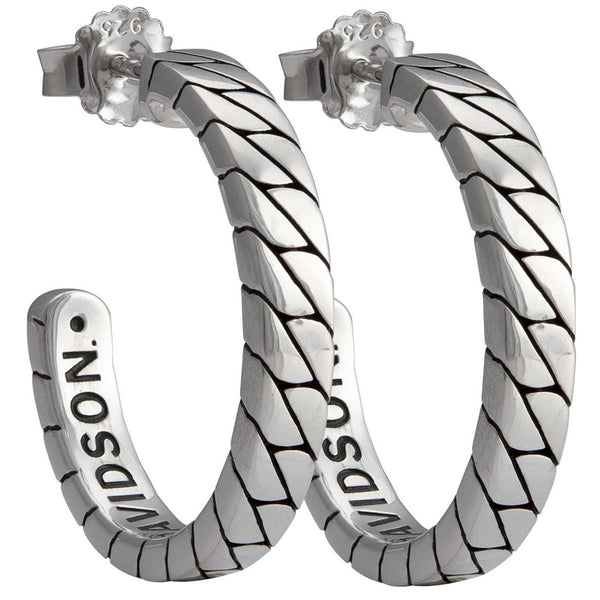 Harley-Davidson Women's Flat Chain Small Hoop Earrings, Stainless Steel, Silver, HSE0026