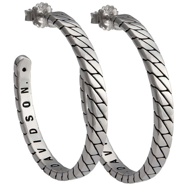 Harley-Davidson Women's Flat Chain Large Hoop Earrings, Stainless Steel, HSE0027