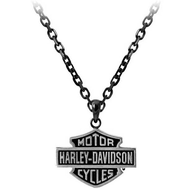 Men's Black Edge Bar & Shield Emblem Chain Necklace HSN0054