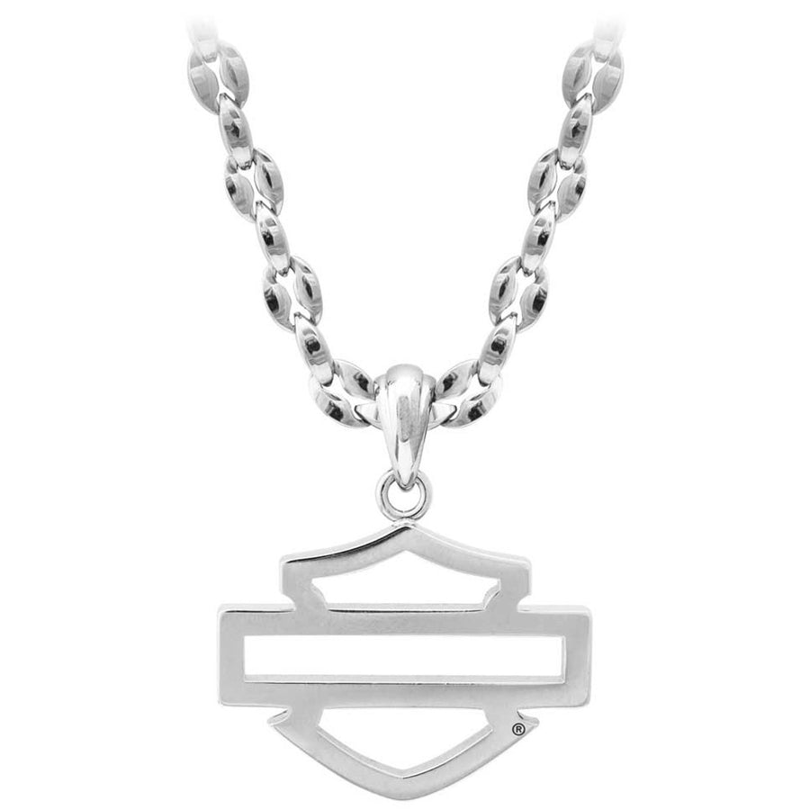 Harley-Davidson Men's Outline B&S Logo Necklace, Silver Stainless Steel HSN0064