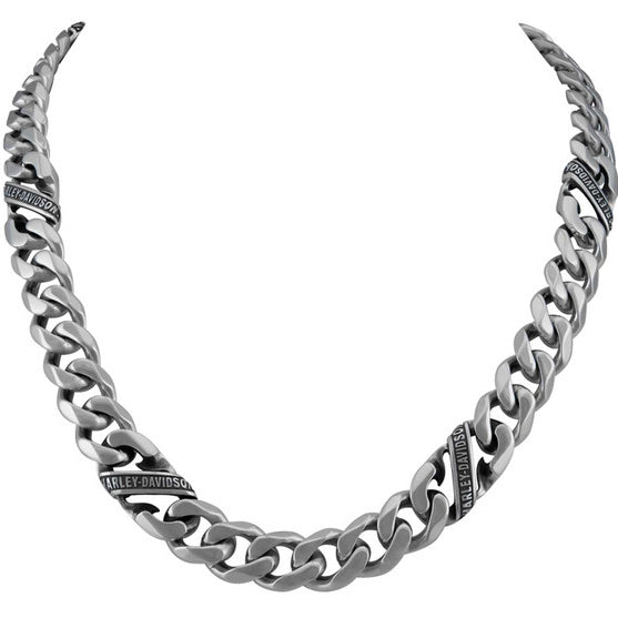 Harley-Davidson Men's Steel H-D Script Banner Curb Link Chain Metal Necklace, HSN0079