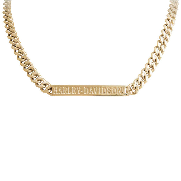 Harley-Davidson Women's H-D Script Bar Curb Link Gold Adjustable 14-18" Necklace, Stainless Steel HSN0082