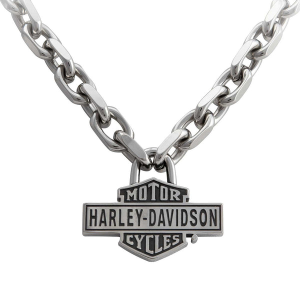 Harley-Davidson Men's Vintage Bar & Shield Large Link Necklace, Stainless Steel HSN0089