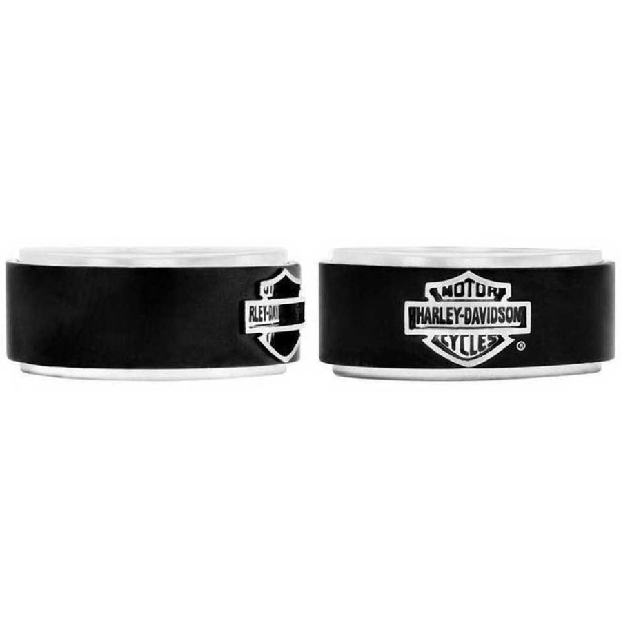 Harley-Davidson Men's Bar & Shield Black Steel Band Ring HSR0001