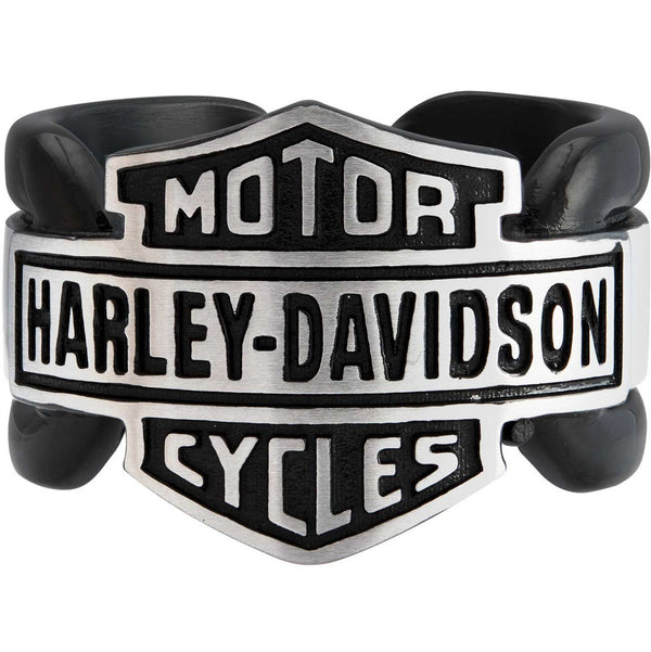 Harley-Davidson Men's Vintage Bar & Shield Striped Ring, Black Stainless Steel, HSR0101