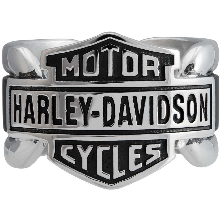 Harley-Davidson Men's Vintage Bar & Shield Striped Ring, Stainless Steel, HSR0102