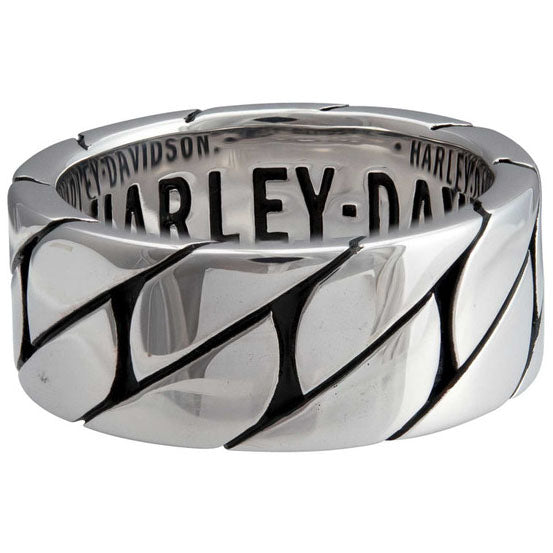 Harley-Davidson Men's Flat Chain Thick Band Ring - Silver Stainless Steel, HSR0113