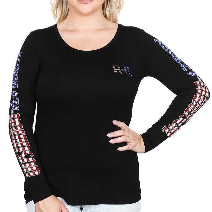 Harley-Davidson Women's Embellished Patriotic H-D Round Neck Long Sleeve Shirt, HT4721