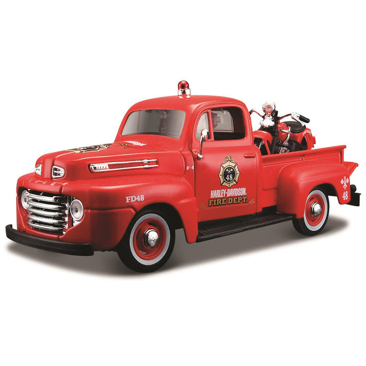 1948 Ford F-1 Pickup Truck Harley Davidson Fire with 1936 El Knucklehead Harley 1:24 32191
