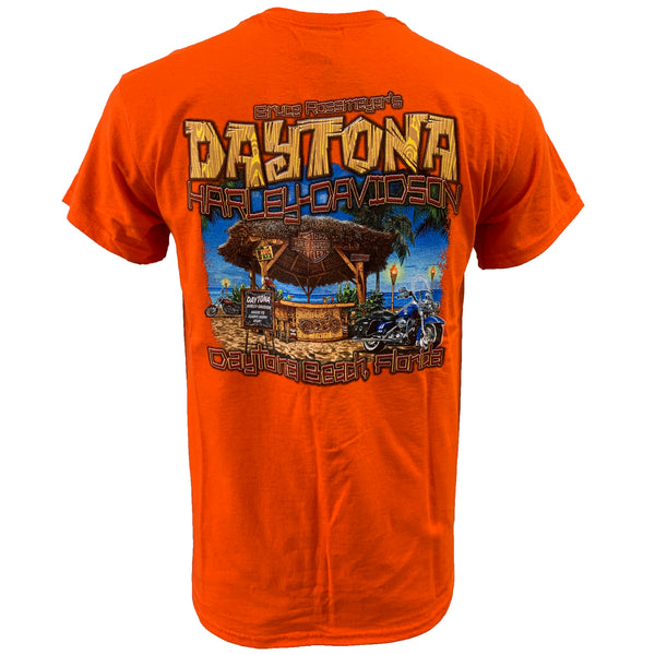 Bruce Rossmeyer's Daytona Harley-Davidson Exclusive Men's Tiki Hut Short Sleeve Shirt, Orange